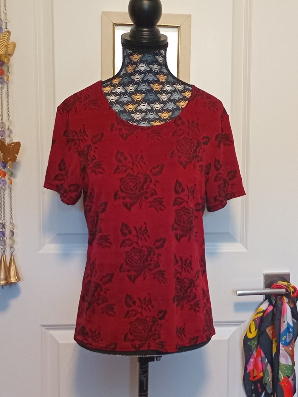 Red Jessica floral print short sleeve top